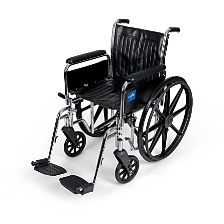 Medline 2000 Extra-Wide Folding Wheelchair, With Swing-Away Footrest And Removable Full-Length Arms, 33 1/2"H x 13 1/2"W x 39"D, Black/Silver