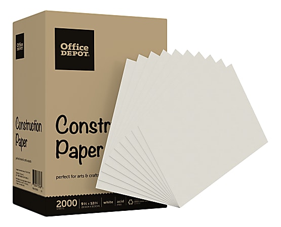 Office Depot® Brand Construction Paper, 9" x 12", 100% Recycled, White, Pack Of 2,000 Sheets
