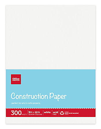 Office Depot® Brand Construction Paper, 9" x 12", 100% Recycled, White, Pack Of 300 Sheets