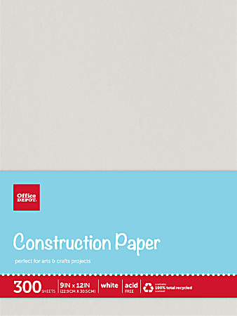Office Depot® Brand Construction Paper, 9" x 12", 100% Recycled, White, Pack Of 300 Sheets