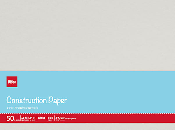 Office Depot® Brand Construction Paper, 18" x 24", 100% Recycled, Stone White, Pack Of 50 Sheets