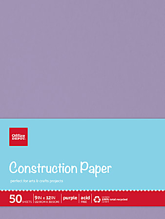 Office Depot® Brand Construction Paper, 9" x 12", 100% Recycled, Purple, Pack Of 50 Sheets