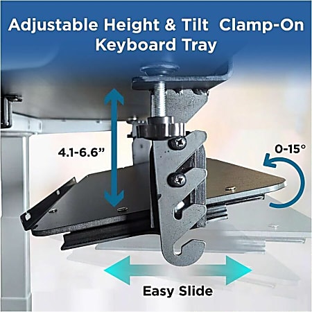 MAX SMART Clamp-On Keyboard Tray - 20 Inch Pull-Out Under Desk Shelf, Black