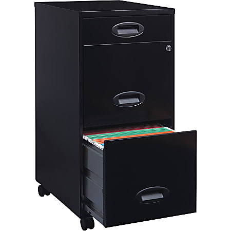LYS SOHO File Cabinet - 14.3" x 18" x 29.5" - 3 x Drawer(s) for File, Accessories, Document - Letter - Vertical - Storage Drawer, Locking Drawer, Recessed Handle, Glide Suspension, Casters - Black - Baked Enamel - Steel - Recycled