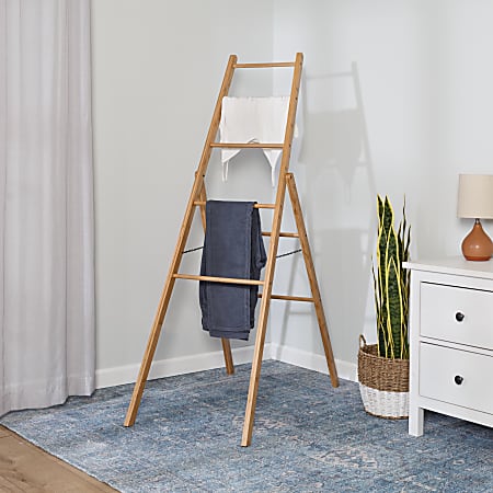 Honey Can Do Bamboo Clothes Drying Ladder Rack, 62-5/8”H x 25-3/4”W x 20-1/2”D, Brown