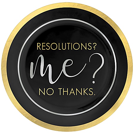 Amscan New Year's Eve No Resolutions Plastic Plates, 7-1/2", Black, Pack Of 20 Plates