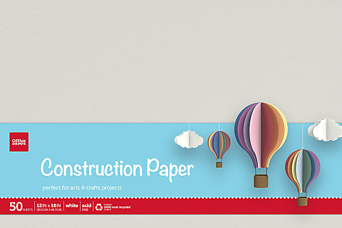 Office Depot® Brand Construction Paper, 12" x 18", 100% Recycled, Stone White, Pack Of 50 Sheets