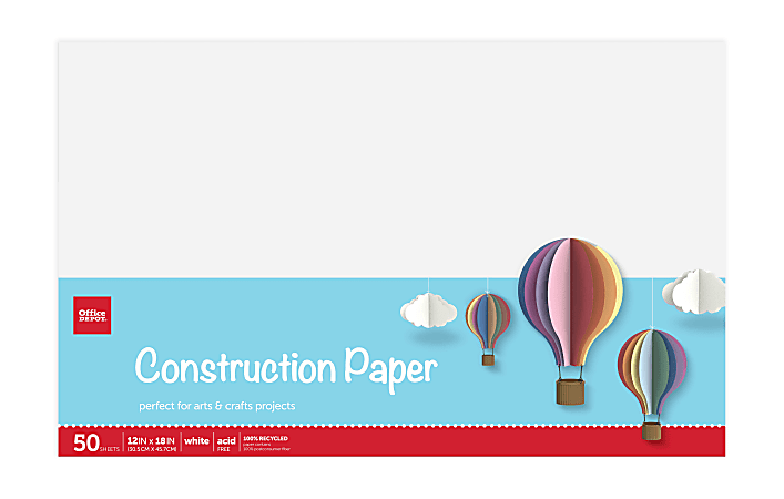 Office Depot® Brand Construction Paper, 12" x 18", 100% Recycled, White, Pack Of 50 Sheets