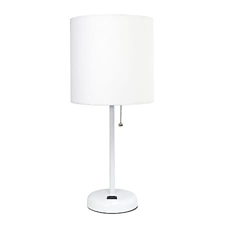 Creekwood Home Oslo Power Outlet Metal Table Lamp, 19-1/2"H, White Shade/White Base