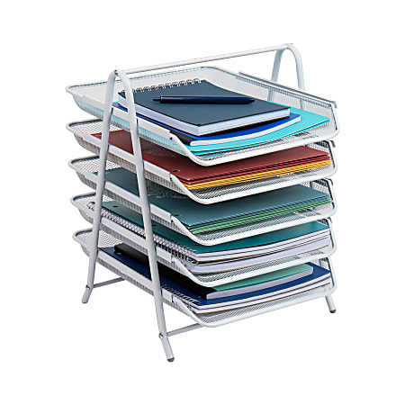 Mind Reader Network Collection 5-Tier Paper Tray File Storage, 14-1/2" H x 14" W x 11-3/4" D, White