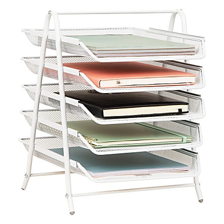 Mind Reader 5-Tier Paper Tray Desktop Organizer Metal Mesh, 15"H x 14"W x 11-3/4" L, White