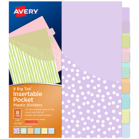 Avery&reg; Insertable Big Tab&trade; Binder Dividers, 8 Tabs, Pastel Classic Designs