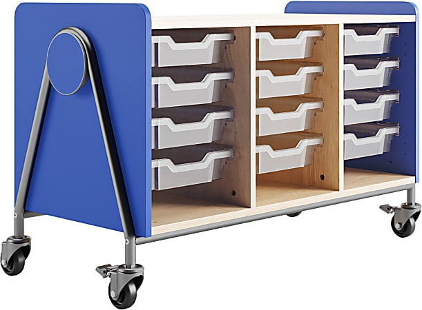 Safco® Whiffle Triple-Column 12-Drawer Rolling Storage Cart, 27-1/4"H x 43-1/4"W x 19-3/4"D, Spectrum Blue