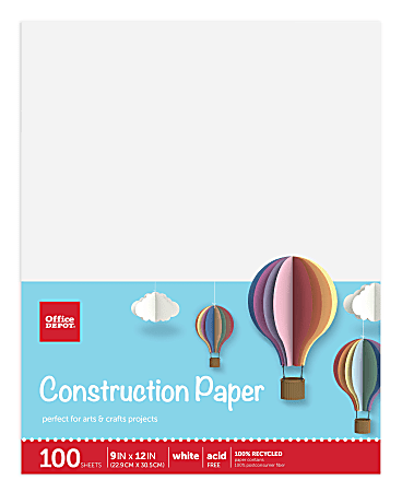 Office Depot® Brand Construction Paper, 9" x 12", 100% Recycled, White, Pack Of 100 Sheets