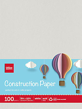 Office Depot® Brand Construction Paper, 9" x 12", 100% Recycled, White, Pack Of 100 Sheets