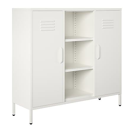 Ameriwood Home Mission District Metal 2-Door Locker Console Table, 40"H x 43-5/16"W x 13-13/16"D, Soft White