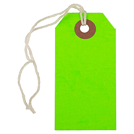 JAM Paper® Small Gift Tags, 3-1/4" x 1-9/16", Neon Green, Pack Of 10 Tags