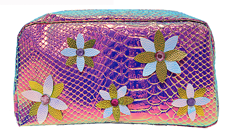 Inkology Holographic Pencil Pouch, 8"H x 4"W x 2-1/2"D, Flowers