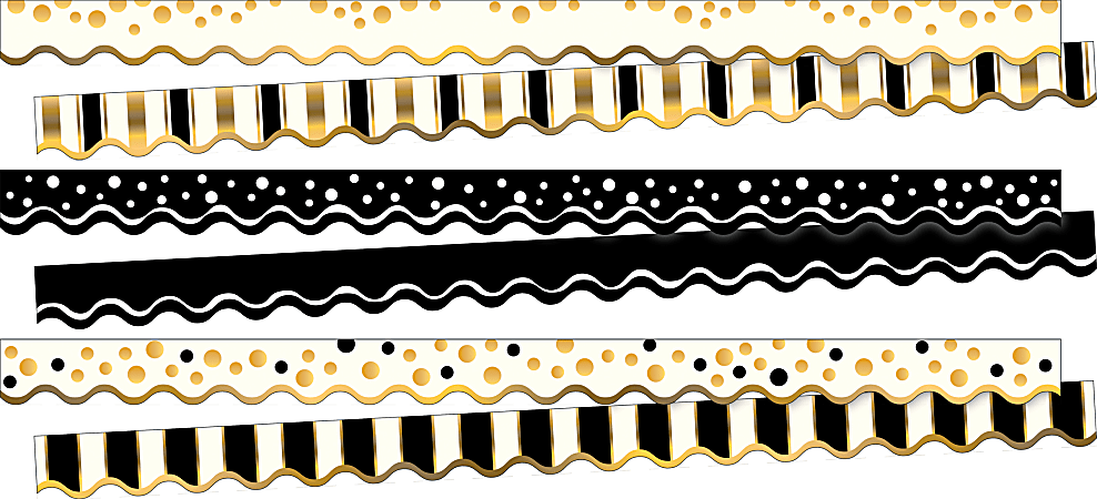 Barker Creek Double-Sided Scalloped Borders, 2-1/4" x 36", Black & Gold, 13 Strips Per Pack, Set Of 3 Packs