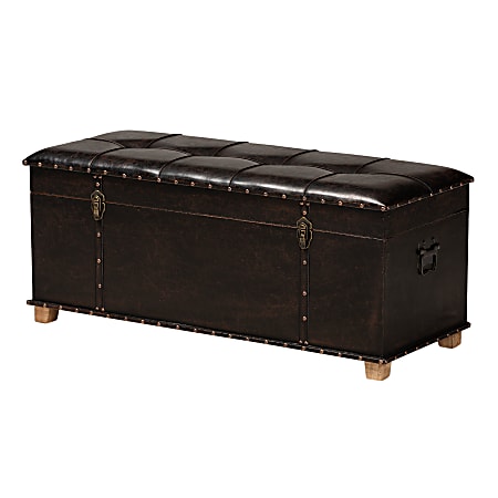 Baxton Studio Janna Storage Ottoman, Dark Brown/Oak Brown