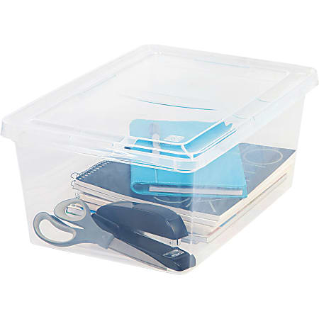 Iris 15 Gallon Clear Plastic Storage Boxes with Blue Lid, Pack of 4