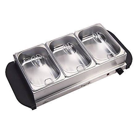 3 Tray 7.5-Quart Triple Buffet Server Food Warmer with Clear Slotted Lids