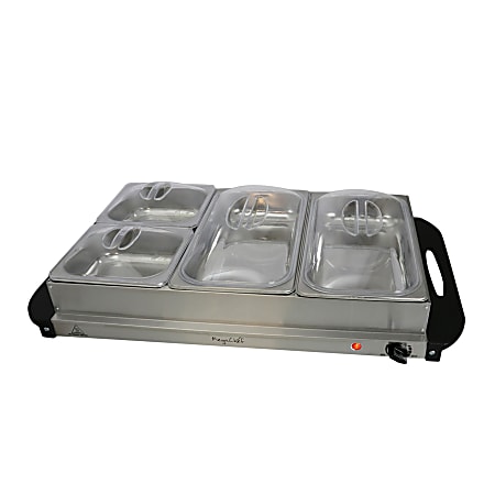 3 Tray 7.5-Quart Triple Buffet Server Food Warmer with Clear