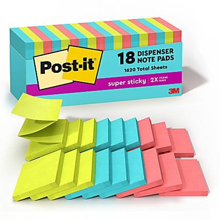 Post-it Super Sticky Pop Up Notes, 3 in x 3 in, 18 Pads, 90 Sheets/Pad, 2x the Sticking Power, Supernova Neons Collection