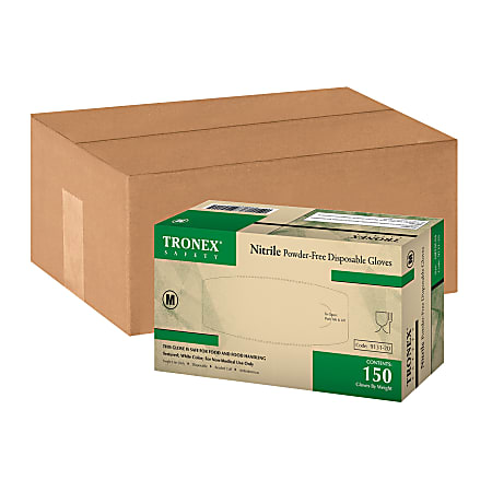 Tronex Fingertip-Textured Disposable Powder-Free Nitrile Gloves, Medium, White, 150 Per Pack, Case Of 4 Packs