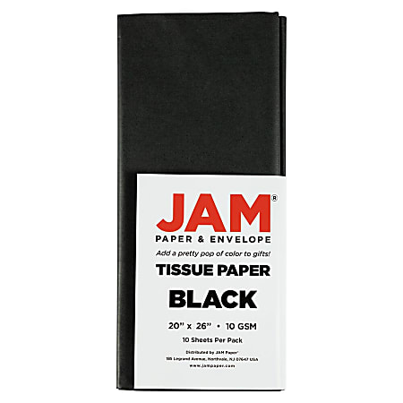 Jam Paper® Tissue Paper, 26"H x 20"W x 1/8"D, Black, Pack Of 10 Sheets