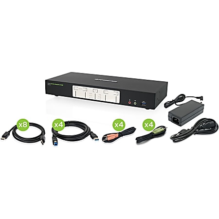 IOGEAR 4-Port 4K Dual View DisplayPort KVMP with USB 3.0 Hub and Audio (TAA) - 4 Computer(s) - 1 Local User(s) - GCS1944
