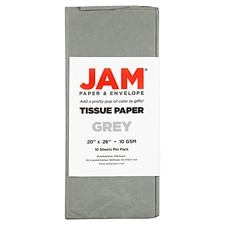 JAM Paper® Tissue Paper, 26"H x 20"W x 1/8"D, Gray, Pack Of 10 Sheets