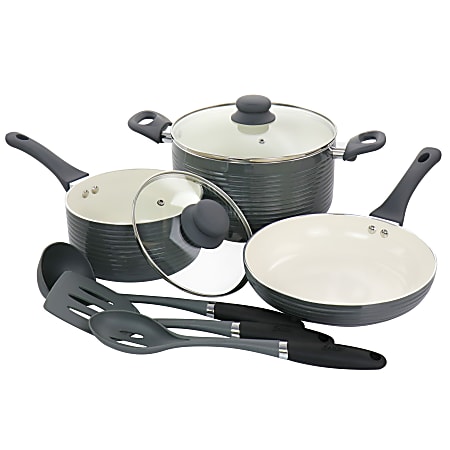 Oster Ridge Valley 8-Piece Aluminum Non-Stick Cookware Set, Gray