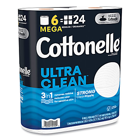 Ultra CleanCare Toilet Paper, Strong Tissue, Mega Rolls, Septic Safe, 1-Ply, White, 284/Roll, 6 Rolls/Pack, 36 Rolls/Carton Ultra CleanCare Toilet Paper, Strong Tissue, Mega Rolls, Septic Safe, 1-Ply, White, 284/Roll, 6 Rolls/Pack, 36 Rolls/Carton