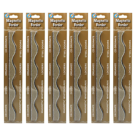 Ashley Productions Magnetic Scallop Borders, 1" x 12", Burlap Scribble, 12 Borders Per Pack, Set Of 6 Packs