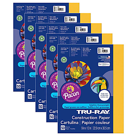 Pacon Tru Ray Construction Paper 9 x 12 Gold 50 Sheets Per Pack Set Of 5  Packs - Office Depot