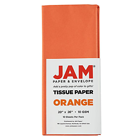JAM Paper® Tissue Paper, 26"H x 20"W x 1/8"D, Orange, Pack Of 10 Sheets