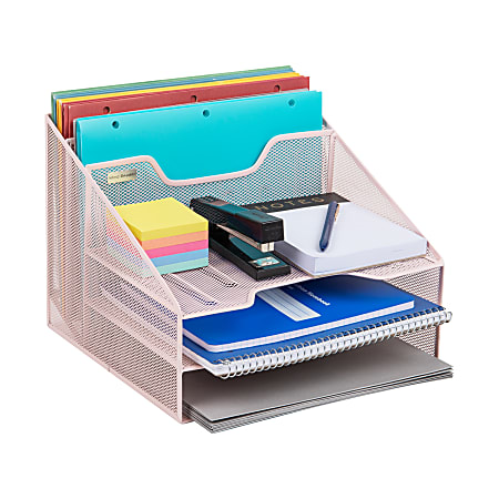 Mind Reader Desktop Vertical Paper Tray Organizer, 9-1/2” H x 11-1/2” W x 12-1/2” D, Pink