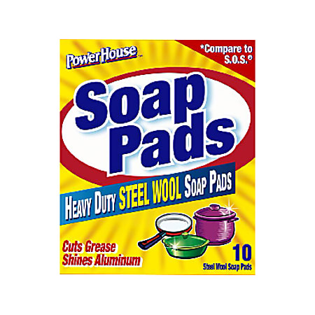 PowerHouse® Steel Wool Soap Pads, Pack Of 10
