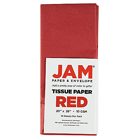 JAM Paper® Tissue Paper, 26"H x 20"W x 1/8"D, Red, Pack Of 10 Sheets