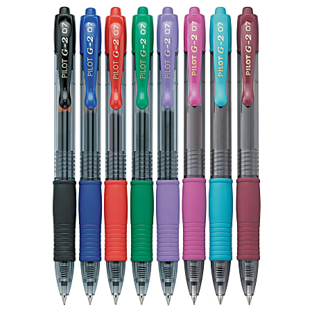 Pilot G 2 Retractable Gel Pens Fine Point 0 7 Mm Clear Barrels Assorted Ink Colors Pack Of 8 Office Depot