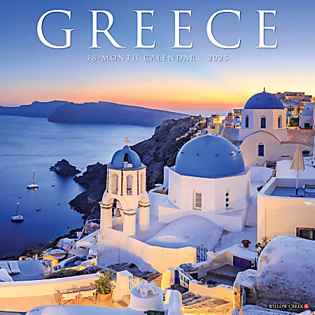 2025 Willow Creek Press Scenic Monthly Wall Calendar, 12" x 12", Greece, January to December, O42762