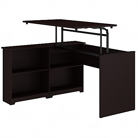 Bush Furniture Cabot 3 Position Sit to Stand Corner Bookshelf Desk, 52"W, Espresso Oak, Standard Delivery