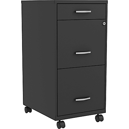 LYS NuSparc 18" 3 Drawer Steel Mobile File Cabinet, Black, 1 Each