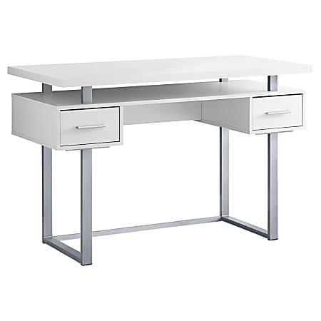 Monarch Specialties Computer Desk With Drawers, White/Silver