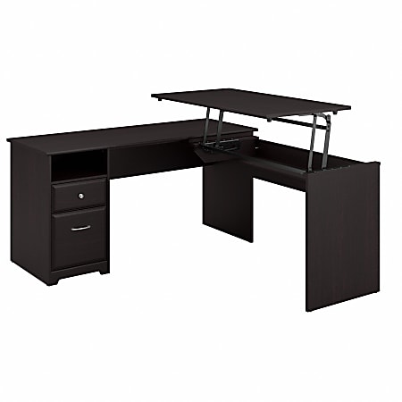 Bush Furniture Cabot 3 Position L Shaped Sit to Stand Desk, 60"W, Espresso Oak, Standard Delivery