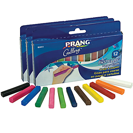 Prang® Pastello Chalk Pastels, 2-1/8" x 5/16", Assorted Colors, 12 Pieces Per Box, Pack Of 3 Boxes