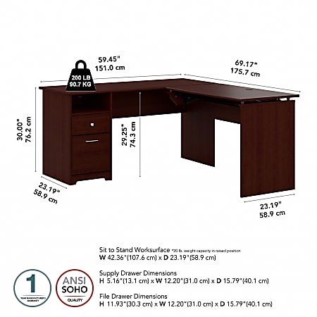 Bush furniture saratoga l outlet shaped computer desk