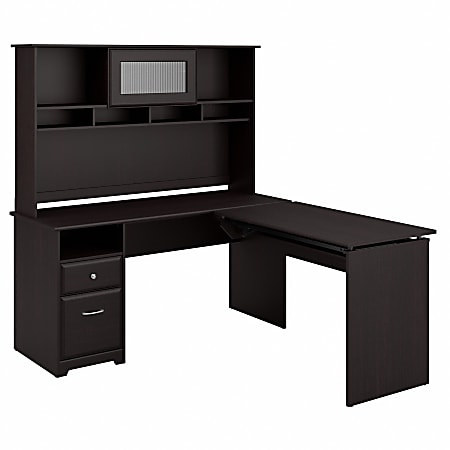 Bush Furniture Cabot 3 Position L Shaped Sit to Stand Desk with Hutch, 60"W, Espresso Oak, Standard Delivery