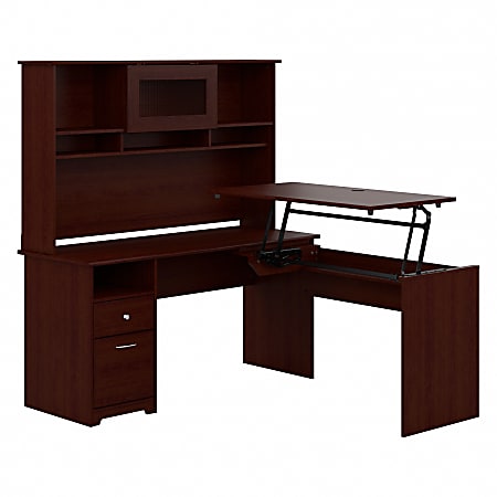 Bush Furniture Cabot 3 Position L Shaped Sit to Stand Desk with Hutch, 60"W, Harvest Cherry, Standard Delivery
